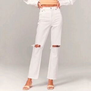 Abercrombie Fitch Ultra High Rise Ankle Straight White Destroyed Jeans Sz 25 NWT